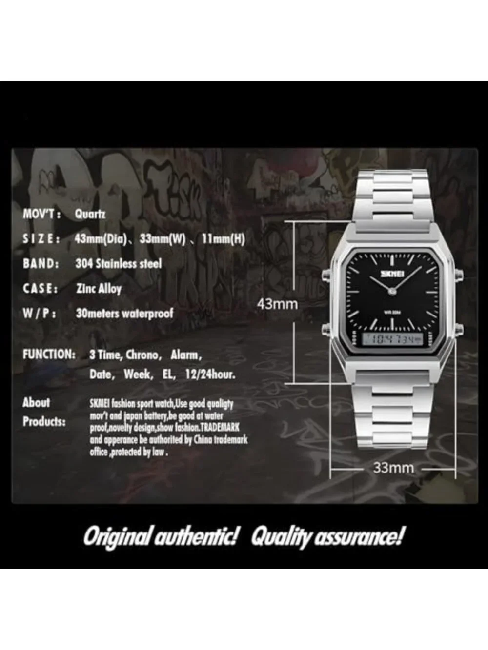 Unisex Military Style Analog Digital Watch with LED Chronograph Features